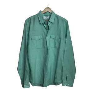 Express Mens L Long Sleeve Button Up Casual Shirt Green linen beach vacation